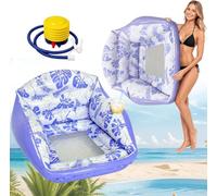 3-in-1 Inflatable Pool Lounge Chair with Mesh Seat and Cup Holder | PVC material, 86 x 84 cm, blue or green floral design, with cup holder and mesh seat