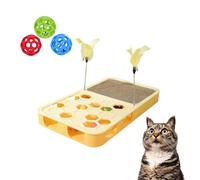 3-in-1 Interactive Cat Toy Scratching Pad with Whack-a-Mole Ball Maze & Feather Springs; Durable Cardboard Cat Scratcher & IQ Enrichment Toy for Indoor Cats to Protect Furniture (C)