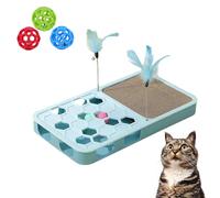 3-in-1 Interactive Cat Toy Scratching Pad with Whack-a-Mole Ball Maze & Feather Springs; Durable Cardboard Cat Scratcher & IQ Enrichment Toy for Indoor Cats to Protect Furniture (A)
