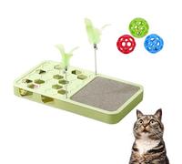 3-in-1 Interactive Cat Toy Scratching Pad with Whack-a-Mole Ball Maze & Feather Springs; Durable Cardboard Cat Scratcher & IQ Enrichment Toy for Indoor Cats to Protect Furniture (B)