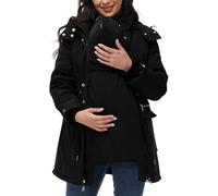 3 In 1 Jacket Maternity Coat Women, Waterproof Thicken Quilted Baby Wearing Coat Hooded Puffer Down Jacket Parka With Pockets Winter Pregnancy Clothing Outdoor Black S