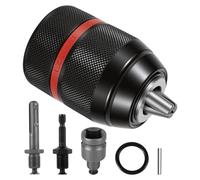 3 in 1 Keyless Drill Chuck Adapter, 1/2"-20 UNF Thread, 1.5-13mm Capacity, with 1/4" Hex, 1/2" Sq, 3/8" SDS-Plus Adapters for Impact Driver, Wrench, Rotary Hammer