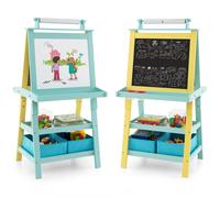 3-in-1 Kids Art Easel: Double-Sided Whiteboard & Chalkboard with Paper Roll, 2 Storage Trays & 2 Bins, Sturdy MDF