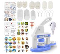 3-in-1 Kids Button Maker Machine 35mm+55mm Round & Heart Shape, Includes 12 Sets of Consumables per Size, Rotating Badge Press for DIY Crafts Pink