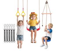 3-in-1 Kids Swing Set, Climbing Swing, Soft Swing & Hanging Rings, Adjustable Length, Durable 3-Strand Ropes, Non-Slip Platform, 150kg/330lbs, Backyard/Garden/Playground