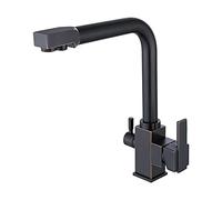 3-in-1 Kitchen Faucet with Drinking Water Filter, 360° Swivel, Brass Hot & Cold Mixer Tap, Dual Handle, Brushed Finish, Water Filtration System for Home Use