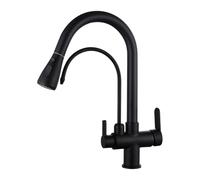 3-in-1 Kitchen Faucet with Pull Down Sprayer, Brass Mixer Tap, 2 Hole Design, Black h, Triton Filter Catible, Perfect for Reverse Osmosis Systems, & Slish