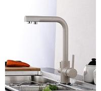 3 in 1 Kitchen Mixer Tap with Drinking Filtered Water Outlet, Brass 360 Degree Swivel Spout Reverse Osmosis Multifunctional, Oatmeal Kitchen Mixer Filter Tap for Under Sink