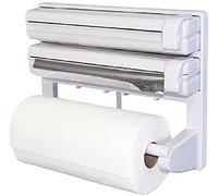 3 in 1 Kitchen Rolls Holder Dispenser Cling Film Foil Paper Cutter Roll Easy To Install Wall Mounted Holder - White