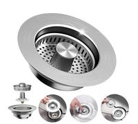 3-in-1 Kitchen Sink Drain Strainer - Pop Up Sink Stopper, Stainless Steel Sink Drain Strainer, Kitchen Sink Stopper & Drain Plug with Anti-Clogging Basket,Sink Strainer Fits US Standard 3-1/2'' Drains