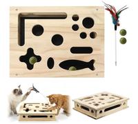 3-in-1 kratzpuzzle box 40x30cm, interactive cat toy with sanding paper kratzfläche, catnip balls and feather play bar, for chlorine care and activity increase