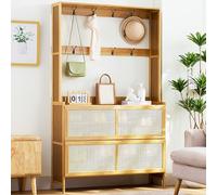 3 in 1 Large Coat Rack Stand with Shoe Rack, Hall Tree with Two Rows of Hooks, Entryway Freestanding Shoe Shelf Storage Cabinet, Clothes Hat Rack for Hallway Bedroom Living Room