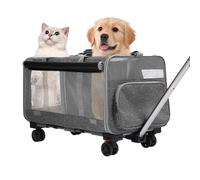 3 in 1 Large Wheeled Cat Carrier - Double-Compartment Trolley Bag for Cats and Dogs, Extra-Large Rolling Travel Handbag (60x45x40cm)