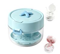 3-in-1 Leak-Proof Retainer Cleaning Case with Mirror,Retainer Cleaner Case Box,Denture Bath Case with Strainer Basket, Denture Brush and Removal Tool,Travel Daily Care (Blue)