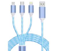 3 in 1 LED Light Up Charging Cable 1.2M/4Ft Multi USB Charger Cord Flowing LED Fast Charging Cable with Type C Micro USB and Lightn-ing Connectors Adapter for iPhone Samsung Android Switch iPad-Blue