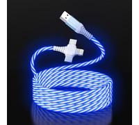 3-in-1 LED Light Up Flowing Multi iPhone Charger Cable,Lightning/Type C/Micro USB Car RGB Glowing Connector Cord for Apple iPhone 15/14/13/12/11 Pro Max/XR/XS/SE,iPad/Android/Samsung(6.6FT/2M Blue)