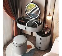 3 in 1 LED Lighted Vanity Table Set - Flip-top Mirror Glass Top Side Cabinet & Rolling Stool - Adjustable Brightness Makeup Dressing Table with Drawers for Women
