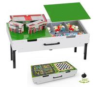 3 in 1 Lego Table with Storage,Wooden Kids Activity Table Compatible with Lego and Building Block,Construction+Train+Chess Toddler Play Table,Wheels for Under Bed or Sofa Storage