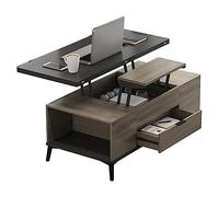 3 in 1 Lift Top Coffee Table with Hidden Storage & Shelves Convertible Pop-Up Table for Dining Laptop Desk Folding Telescopic Cocktail Table - Space-Saving Design