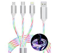 3 in 1 Light UP Charging Cable, Multi LED Charging Cable, RGB Flowing Glowing Fast Charger Cord with Lightn-ing/Type C/Micro USB for iPhone & iPad, Galaxy & Note, Android, Tablets & Phones (1.2m/4ft)