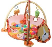 3-in-1 Lion Baby Activity Gym and Ball Pit - Convertible Infant Playmat (95x70cm) with Pop-Up Mesh Playpen Walls, 4 Detachable Hanging Sensory Toys, and Colorful Pit Balls for Newborn