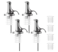 3-in-1 Liquor Bottle Pourers with Speed Spouts,4PCS Automatic Sealing Spout with Built-in Caps - Dishwasher Safe, Alcohol Speed Spouts - 4PCs with 4 Adapters (Silver And White)