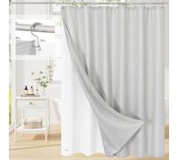 3 in 1 Long Light Grey Shower Curtain Set-72 W x 78 H, Modern Waffle and PEVA Liner Set with 12 Stainless Steel Hooks, Waterproof Fabric for Bathroom