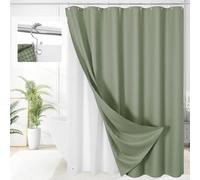 3 in 1 Long Shower Curtain Set-72 W x 78 H, Sage Green Waffle and PEVA Liner Set with 12 Stainless Steel Hooks, Waterproof Fabric for Bathroom
