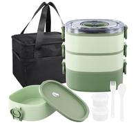3 in 1 Lunch Box with Compartments, 2800ml Bento Box with Bag, Leakproof Food Box, 3 Layers, Stackable, Snack Box with Partition Cutlery, Heated Lunch Box for Children Adults, BPA-free, Microwave-Safe