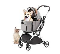 3-in-1 Luxury Dog Cat Pet Strollers Buggy Travel Pram Cat Carrier Bag Removable Design Dog Strollers for Small Medium, Puppy Stroller with Wheels Adjustable Canopy (Color : Light Gray) Decoration