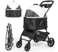 3-in-1 Luxury Pet Stroller for Small Dogs & Cats - Foldable Design with Removable Carrier, Storage Basket, Cup Holder - Holds Up to 33 lbs (White)