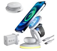 3 in 1 Mag-safe Fodable Wireless Charging Station for Apple Devices, 20W Fast Magnetic Travel Charger Stand with Night Lights for iPhone 15 14 13 12 Pro/Max/Plus/Mini, Apple Watch & AirPods, White