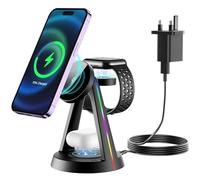 3 in 1 Mag-safe Wireless Charging Station for Apple Devices, 18W Fast Magnetic Charger Stand with Lights for iPhone 16 15 14 13 12 Pro/Max/Plus, Apple Watch 10/9/8/7/6/5/4/3/2/SE/Ultra,AirPods 3/2/Pro
