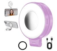 3-in-1 Magnetic Beauty Selfie Light for Phones, 360° LED Selfie Ring Fill Light with Mirror, Portable Rechargeable Fill Light for Selfies, Photography, Makeup, Vlogs(1PC-Pink)