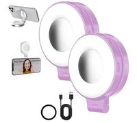 3-in-1 Magnetic Beauty Selfie Light for Phones, 360° LED Selfie Ring Fill Light with Mirror, Portable Rechargeable Fill Light for Selfies, Photography, Makeup, Vlogs(2PCS-Pink)