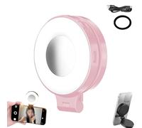 3-in-1 Magnetic Beauty Selfie Light for Phones, 360° Portable Magnetic Selfie Light with Mirror, Foldable Rechargeable LED Ring Fill Light for Makeup Photography Vlogs(Pink)