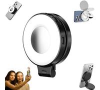 3-in-1 Magnetic Beauty Selfie Light for Phones, 360° Rotatable Pocket LED Selfie Ring Fill Makeup Light with Mirror, 3 Light Modes, Great for Night Portraits, Vlogging, Live Streaming (Black)