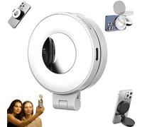 3-in-1 Magnetic Beauty Selfie Light for Phones, 360° Rotatable Pocket LED Selfie Ring Fill Makeup Light with Mirror, 3 Light Modes, Great for Night Portraits, Vlogging, Live Streaming (White)