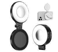3-in-1 Magnetic Beauty Selfie Light for Phones,Magnetic Selfie Light,Phone Lights Compatible for iPhone 360° LED Selfies Ring Fill Lights with Mirror,Magnetic Phone Lights for Magsafe(Black)