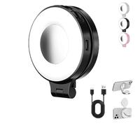 3-in-1 Magnetic Beauty Selfie Light for Phones,Magnetische Selfie-Licht,3 Lichtmodi,Wiederaufladbar Handy Licht,360° LED Selfie Ring Fülllicht mit Spiegel,Für Selfie Videokonferenz Vlog (Black)