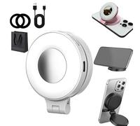 3-in-1 Magnetic Beauty Selfie Light for Phones, Portable Magnetic Selfie Light with Mirror, 360° Selfies Ring Fill Lights, Three Soft Color Temperatures for Makeup/Selfies/Video Recording (White)