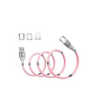 3 in 1 Magnetic Charging Cable, JJA Multi 360 ° Rotating Magnetic Charger Cable Protective with Silicone Tubing USB Cable QC 2.4A Fast Charger for Micro USB/Type C/Phone (Pink, 1M/3FT)