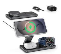 3 in 1 Magnetic Wireless Charger for Samsung, Qi2 25W Fast Charging Station Compatible with MagSafe for Galaxy S26/S25/S24/S23/Ultra/Plus/Z Fold/Flip, Watch Ultra/8/7/6/5 & Buds (35W Adapter)-Black