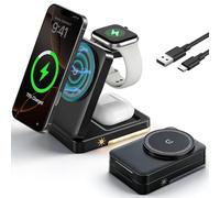 3 in 1 Magnetic Wireless Charger Station, Wireless Portable Charger 15W Fast Foldable Charging Stand Built-in Night Light Travel Magnetic Charger for iPhone16/15/14/13/12 for AirPods for Apple Watch