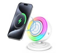 3 in 1 Magnetic Wireless Charger with Bluetooth Speaker & RGB Mood Light, 15W Fast Charging for iPhone 12/13/14/15/16 (White)