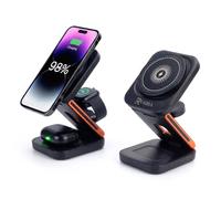 3-in-1 Magnetic Wireless Charging Station Compatible with MagSafe iPhone 17/16/15/14/13/12 Pro/Max/Plus/Air, Smart Watch & Wireless Earbuds -15W Fast Charger - Compact Portable Travel Dock (Black)