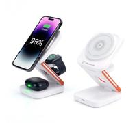 3-in-1 Magnetic Wireless Charging Station Compatible with MagSafe, iPhone 17/16/15/14/13/12 Pro/Max/Plus/Air, Smart Watch & wireless earbuds -15W Fast Charger - Compact Portable Travel Dock (White)
