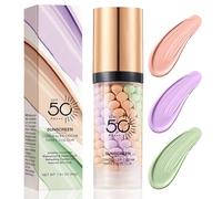 3 In 1 Makeup Primer with SPF 50, One Step Color Corrector Face Primer, Oil Control Moisturizing Makeup Base, Pore Minimizer & Skin Tone Correcting, Sunscreen Isolation Cream, Long Lasting Waterproof