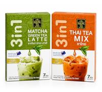 3 in 1 Matcha Green Tea Latte & Thai Tea Mix Bundle (14 Sachets) - Instant Milk Tea & Matcha Latte Powder Drinks - Café Style Drinks at Home Boxed Treatz