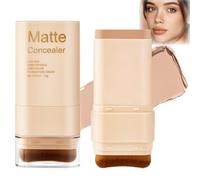 3-in-1 Matte Foundation Stick with Built-In Brush for Full Coverage - Waterproof Long-Lasting Cream Concealer & Contour in Shade #3 for Smooth Even Skin Tone, Portable Multi-Functional Makeup